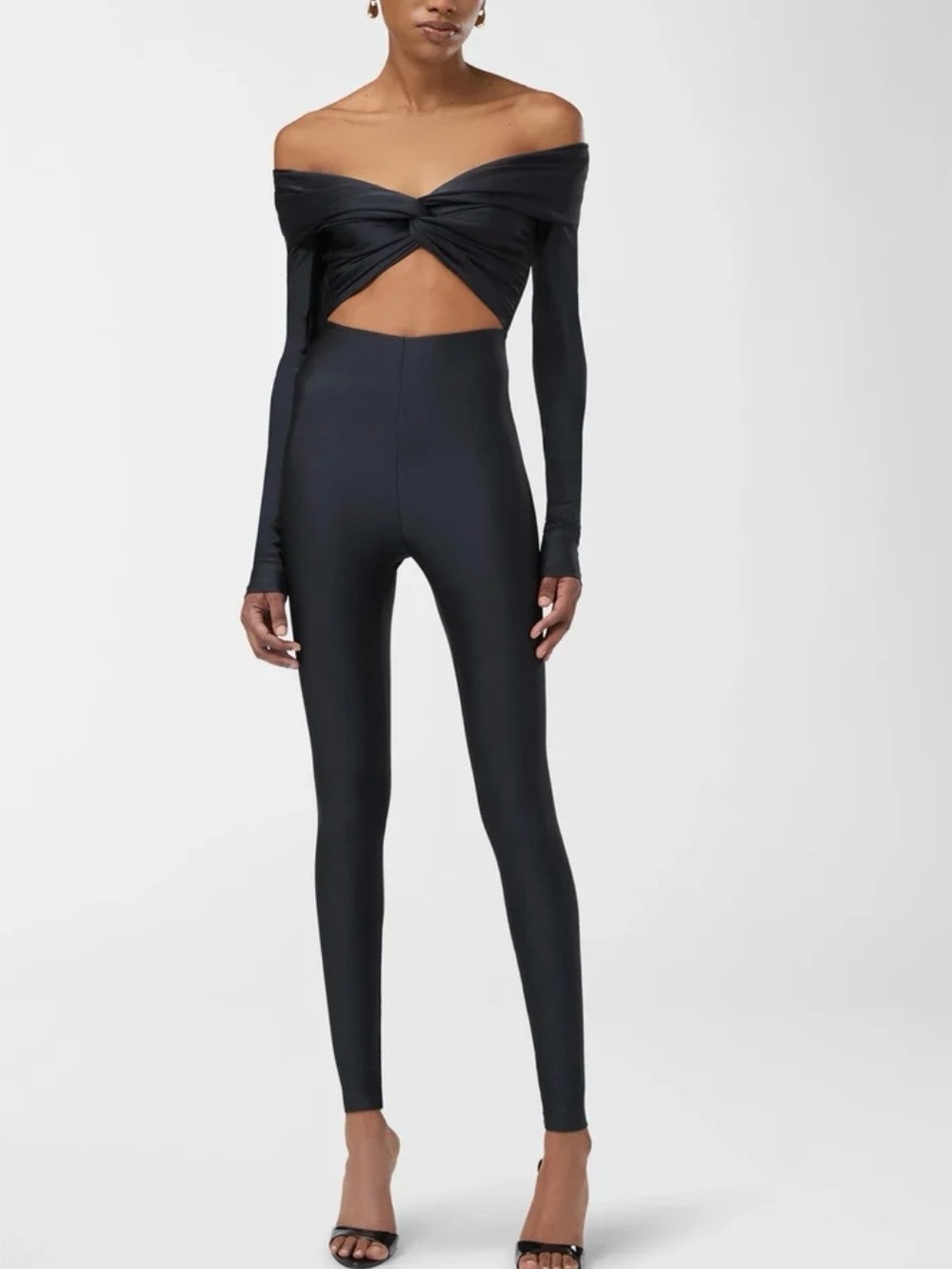 ANDAMANE “KENDALL” OFF-SHOULDER JUMPSUIT, SZ S BLACK